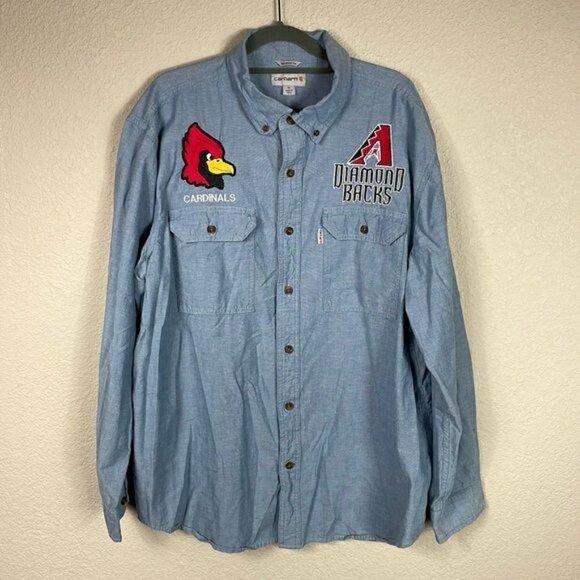 Carhartt Chambray Button Front Long Sleeve Shirt Arizona Diamondbacks Cardinals - Picture 1 of 11